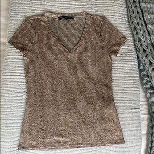 Metallic V-Neck Short Sleeve Top